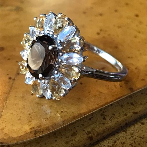 Natural Smoky Quartz Sterling Silver Cocktail Ring Size 9 - Picture 8 of 8